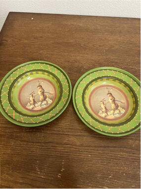 Katherines Collection Decorative Bunny Plates Set X2 Green Lattice Easter Spring